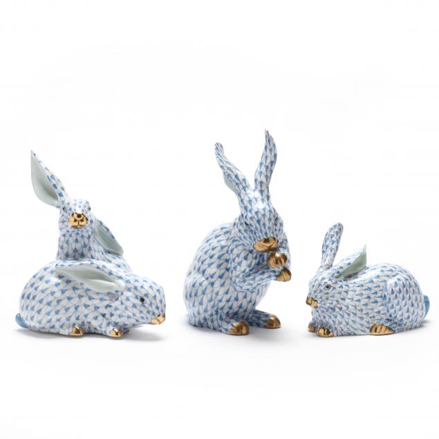three-herend-porcelain-rabbits-in-blue-fishnet