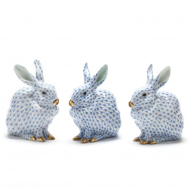 three-herend-porcelain-rabbits-in-blue-fishnet