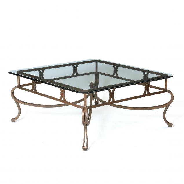 contemporary-gilded-iron-coffee-table-with-glass-top