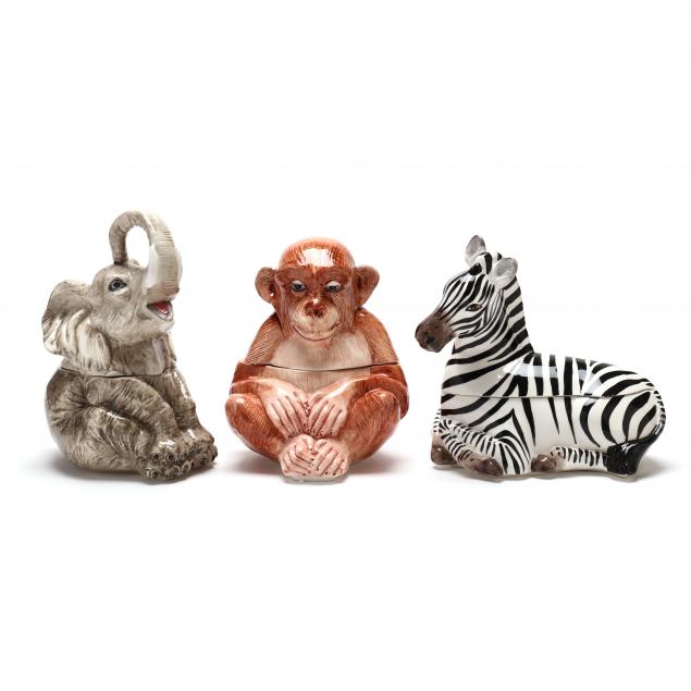 a-grouping-of-three-italian-ceramic-african-animal-cookie-jars
