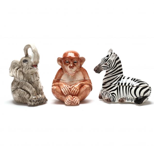 a-grouping-of-three-italian-ceramic-african-animal-cookie-jars