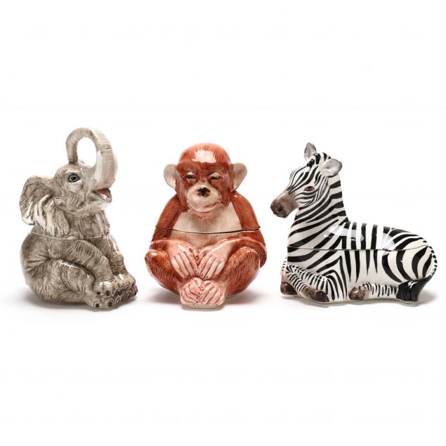 a-grouping-of-three-italian-ceramic-african-animal-cookie-jars