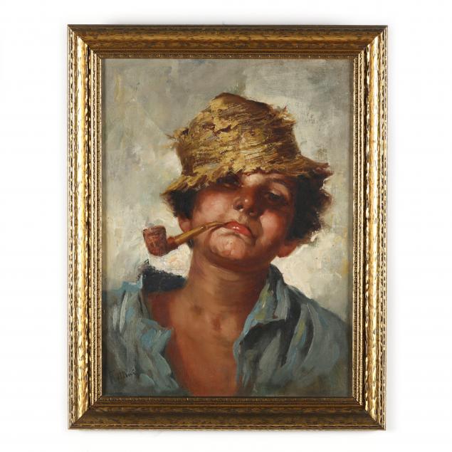 enrico-frattini-italian-1890-1968-boy-with-pipe-and-straw-hat