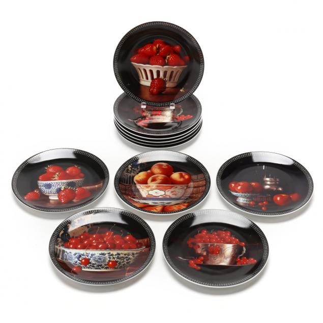 jean-claud-chauray-for-bernadaud-limoges-eleven-piece-i-grosielles-i-plate-set