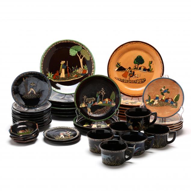 42-pieces-vintage-mexican-glazed-terracotta-servingware