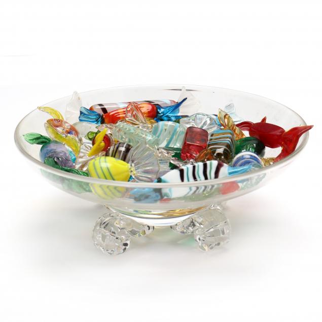 steuben-bowl-and-30-pieces-of-venetian-art-glass-candy