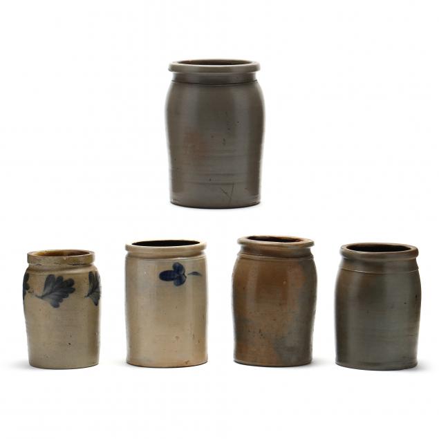 five-antique-salt-glazed-storage-crocks