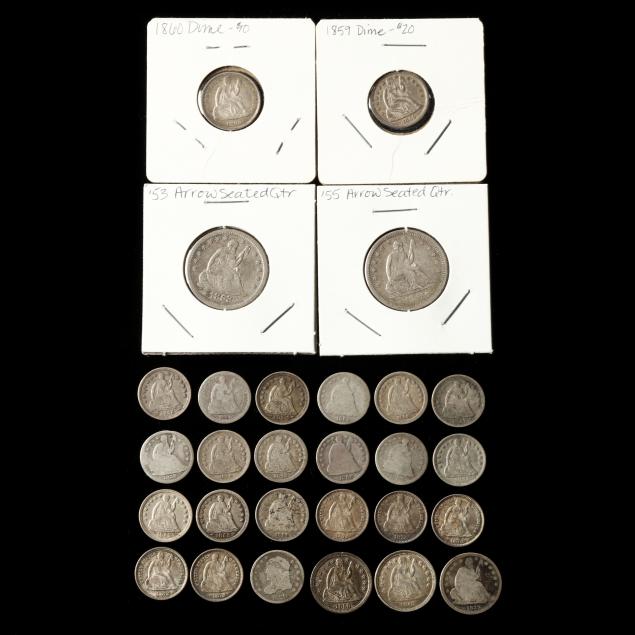 grouping-of-27-mid-19th-century-small-denomination-silver-coins