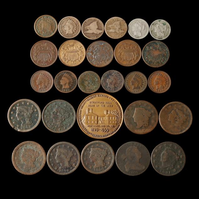 group-of-fractional-19th-and-early-20th-century-u-s-coins-plus-a-lee-medallion
