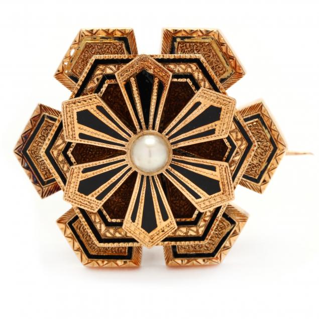antique-gold-pearl-and-enamel-brooch