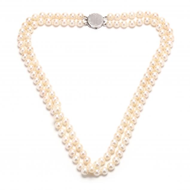 double-strand-pearl-necklace-with-white-gold-and-diamond-clasp