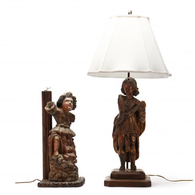 two-antique-carved-polychrome-figures-as-table-lamps