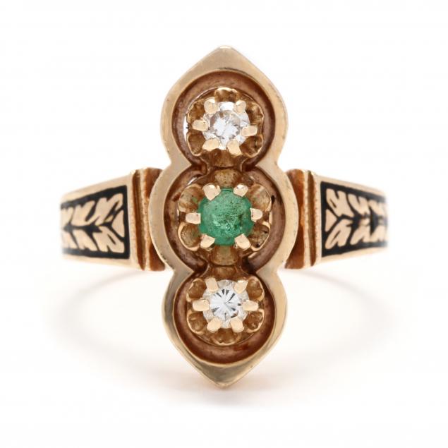 gold-emerald-diamond-and-enamel-ring