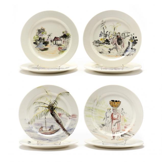 eight-italian-paint-decorated-plates-depicting-haitian-scenes