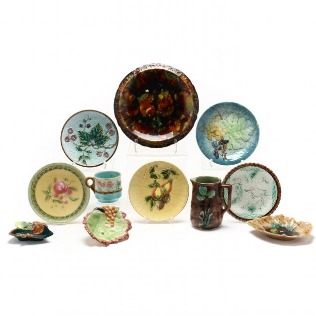 group-of-eleven-majolica-pottery-pieces