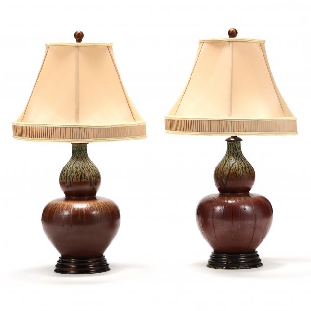 pair-of-frederick-cooper-double-gourd-pottery-table-lamps