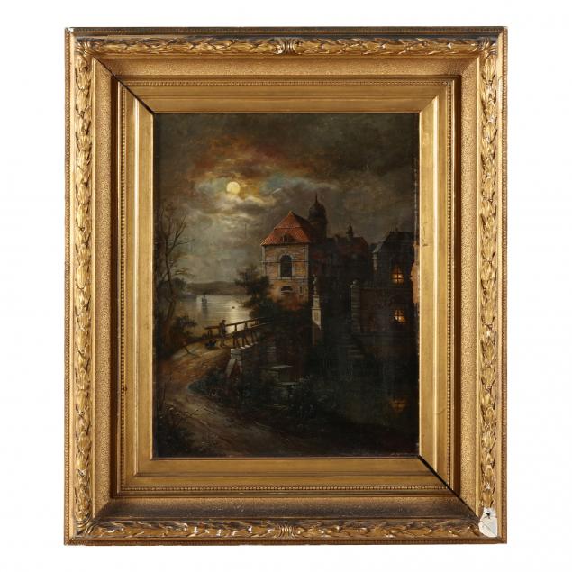 theophile-schuler-french-1821-1878-nocturne-scene-with-returning-hunter-and-manor-house