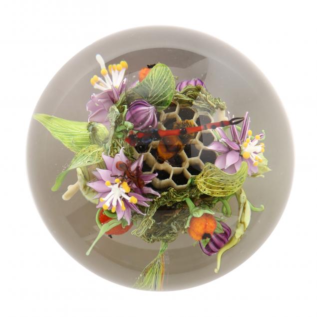 paul-stankard-american-b-1943-botanical-paperweight-with-insects-and-root-people