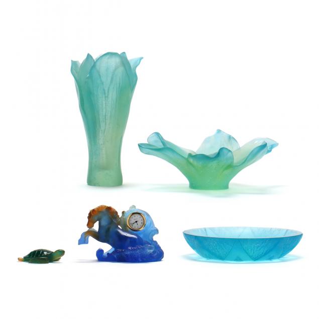 daum-six-pieces-of-pate-de-verre-art-glass