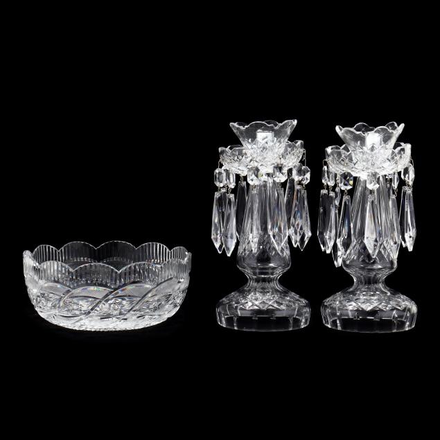 pair-of-waterford-crystal-candlesticks-and-bowl