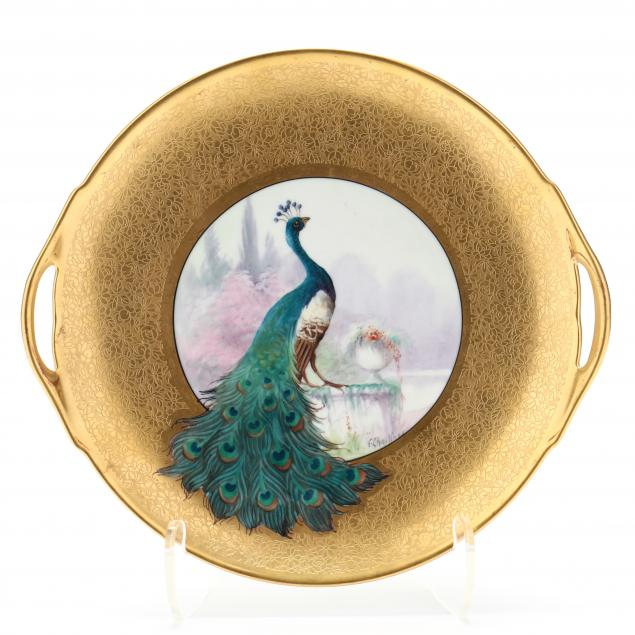pickard-cake-plate-with-peacock-signed