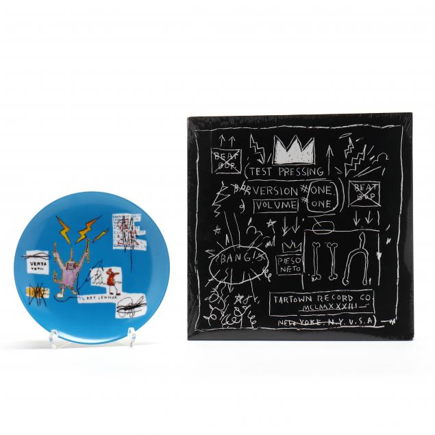 two-jean-michel-basquiat-items-beat-bop-vinyl-record-and-commemorative-porcelain-plate