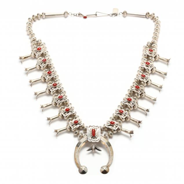 southwestern-silver-and-coral-squash-blossom-necklace-louis-d-mccabe