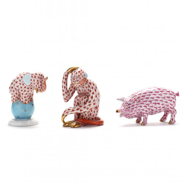 three-herend-porcelain-animal-figurines