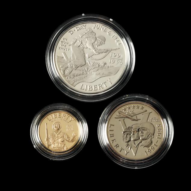 world-war-ii-50th-anniversary-three-coin-gold-silver-and-clad-proof-set