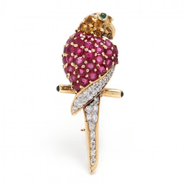 gold-and-multi-gemstone-parrot-brooch