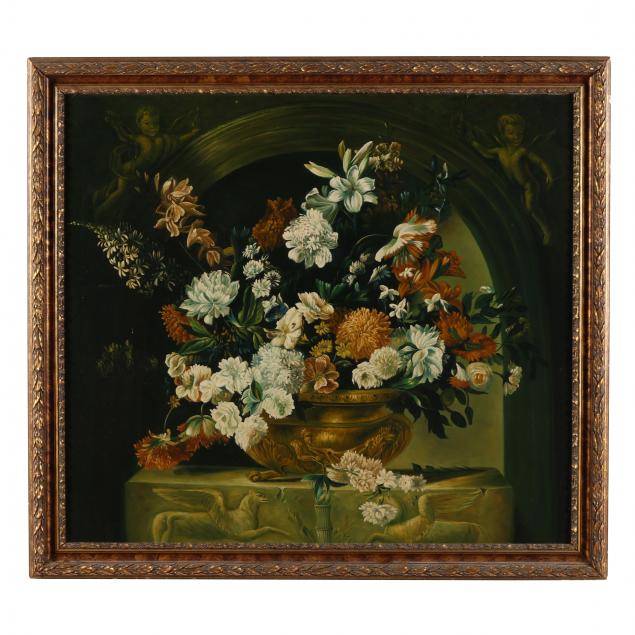 a-decorative-continental-school-still-life-painting-in-an-architectural-setting