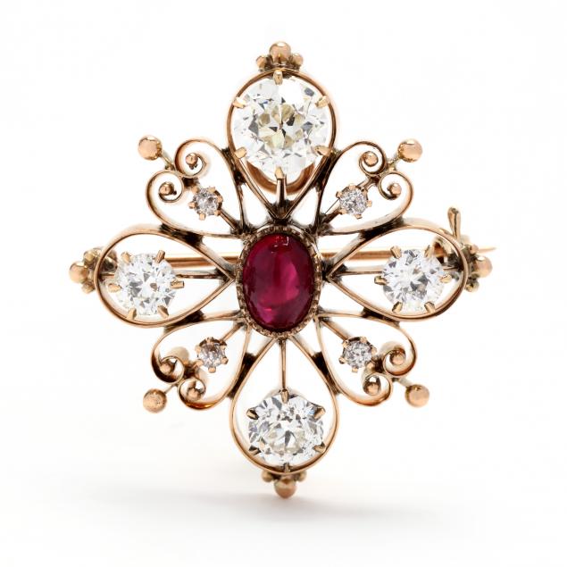 antique-gold-ruby-and-diamond-brooch-pendant