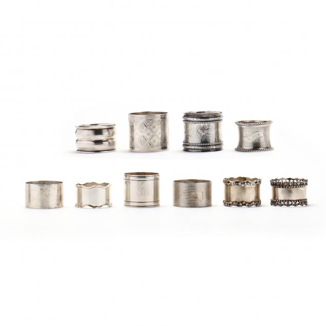 a-grouping-of-ten-sterling-and-english-silver-napkin-rings