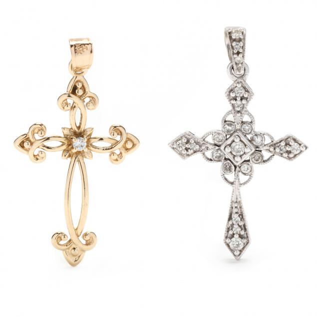 two-gold-and-diamond-cross-pendants