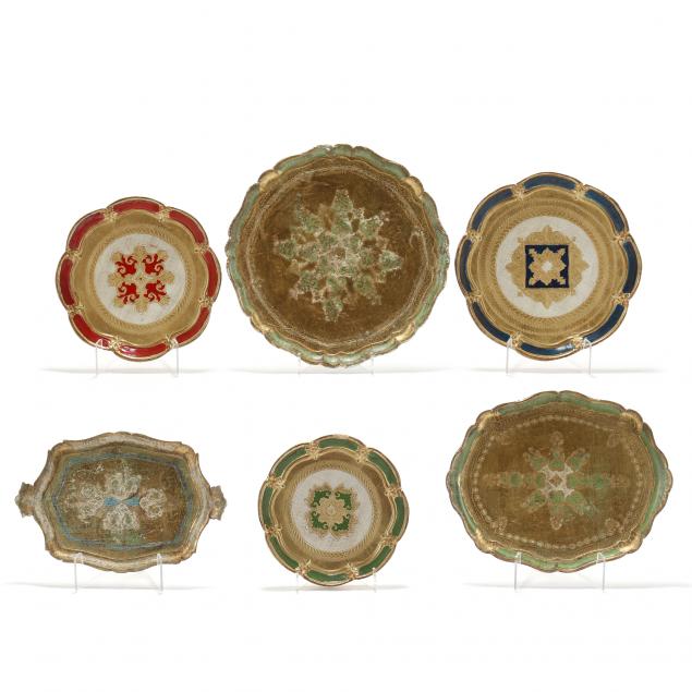 six-vintage-polychrome-and-giltwood-florentine-trays
