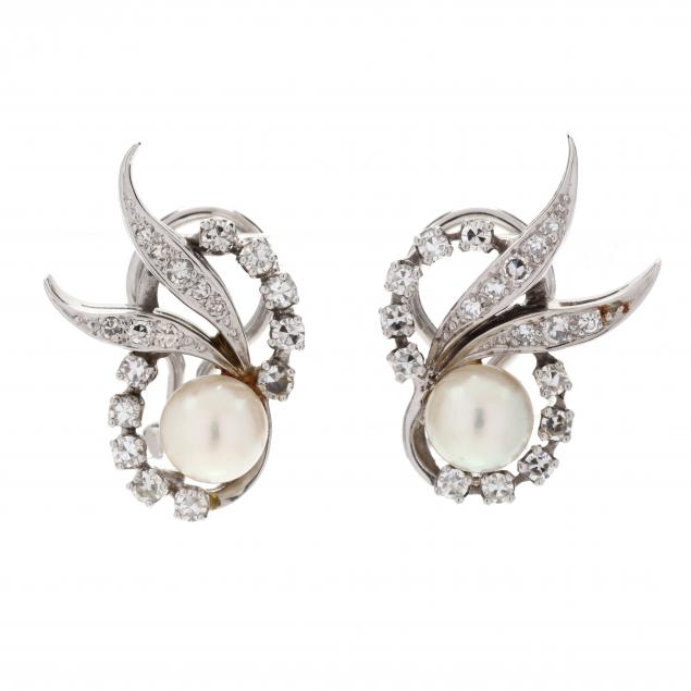 vintage-white-gold-pearl-and-diamond-earrings