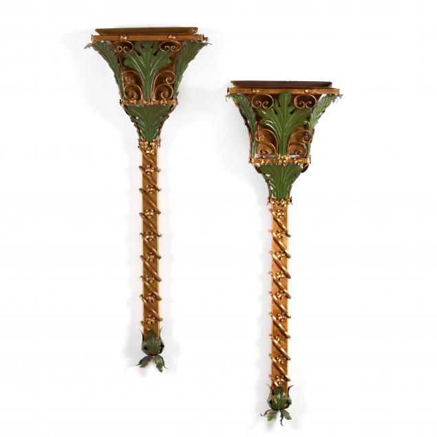 pair-of-tall-painted-and-gilt-metal-wall-planters