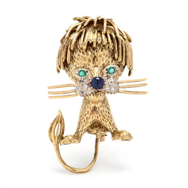 whimsical-gold-and-gem-set-lion-brooch