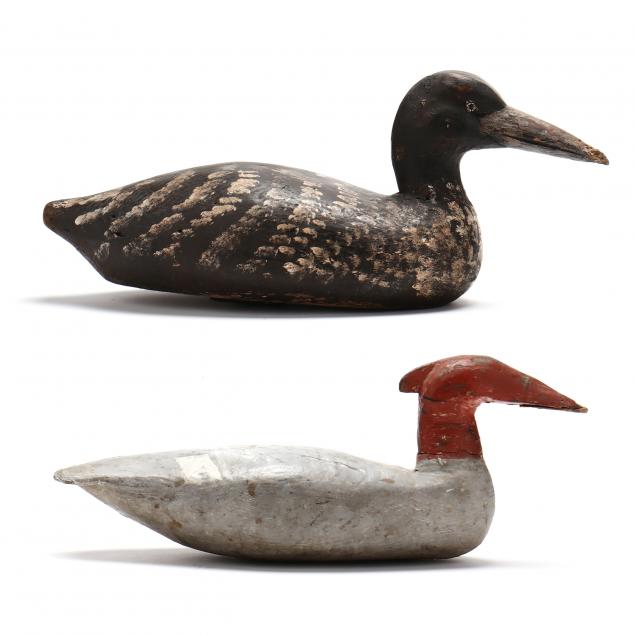 two-vintage-confidence-decoys-loon-and-merganser