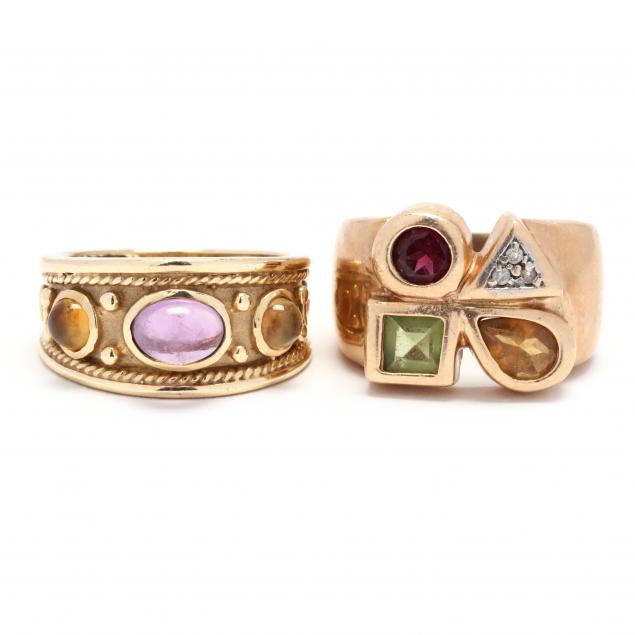 two-gold-and-gem-set-rings