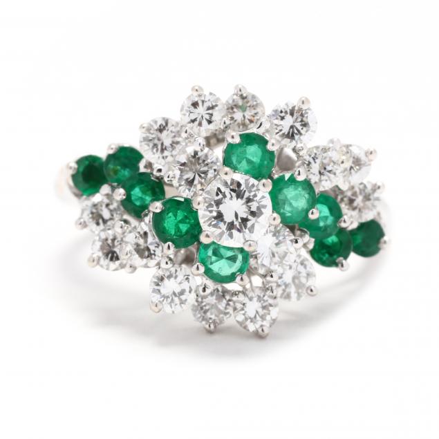 white-gold-emerald-and-diamond-cluster-ring
