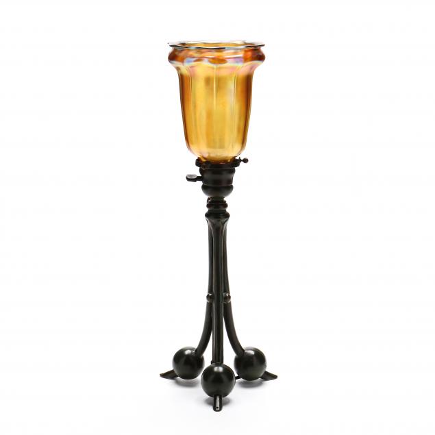 tiffany-studios-favrile-glass-and-bronze-candlestick-lamp