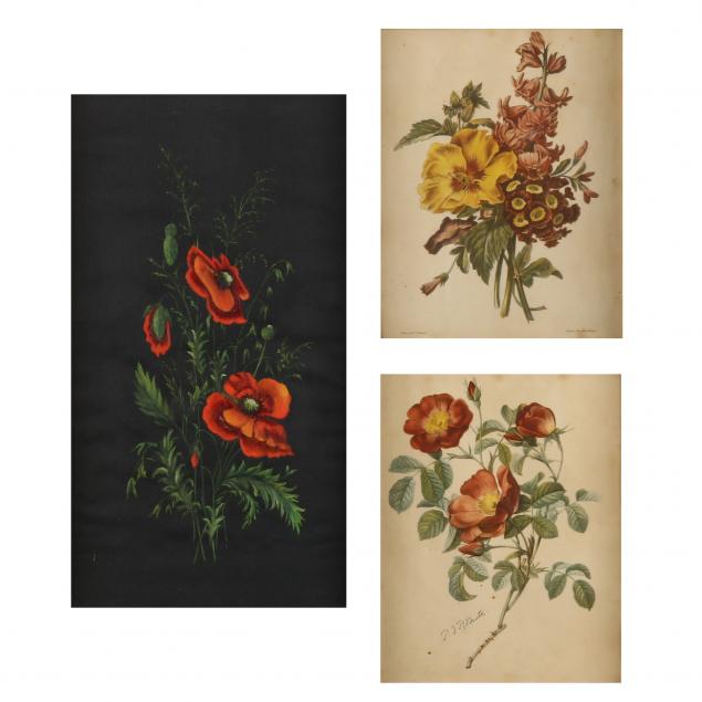 three-antique-framed-floral-works-of-art