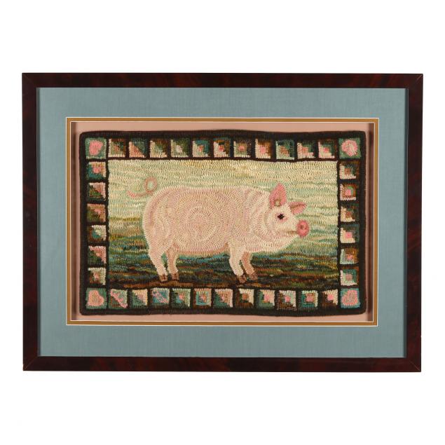 vintage-hooked-rug-of-a-pretty-pink-pig