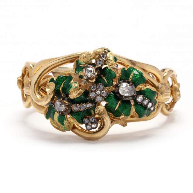 antique-gold-diamond-and-enamel-bracelet