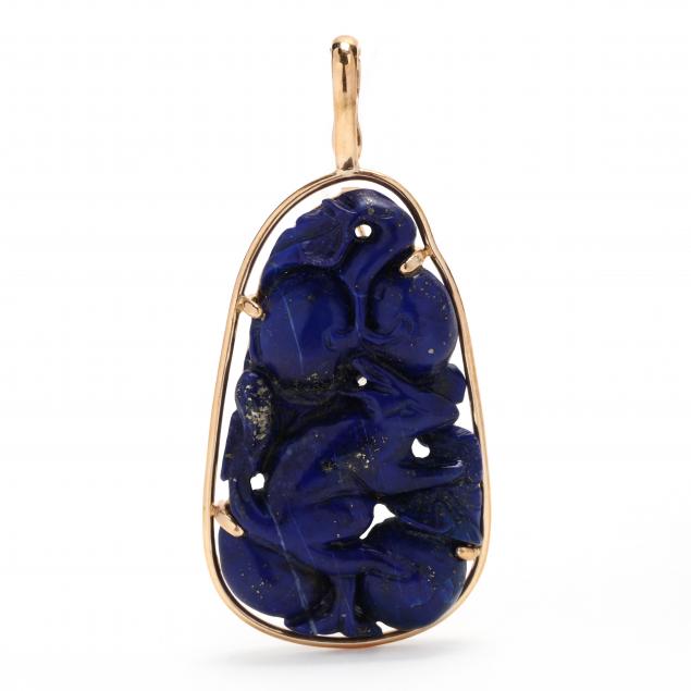 gold-and-carved-lapis-lazuli-pendant