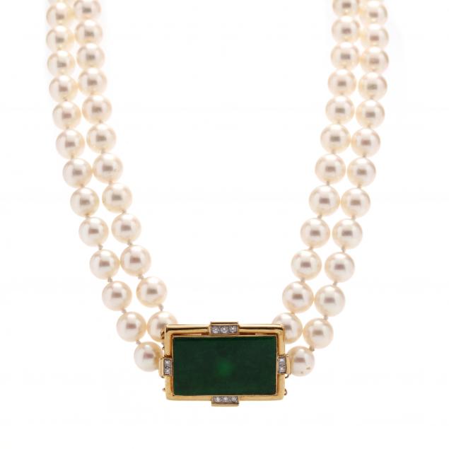 double-strand-pearl-necklace-with-gold-jade-and-diamond-clasp