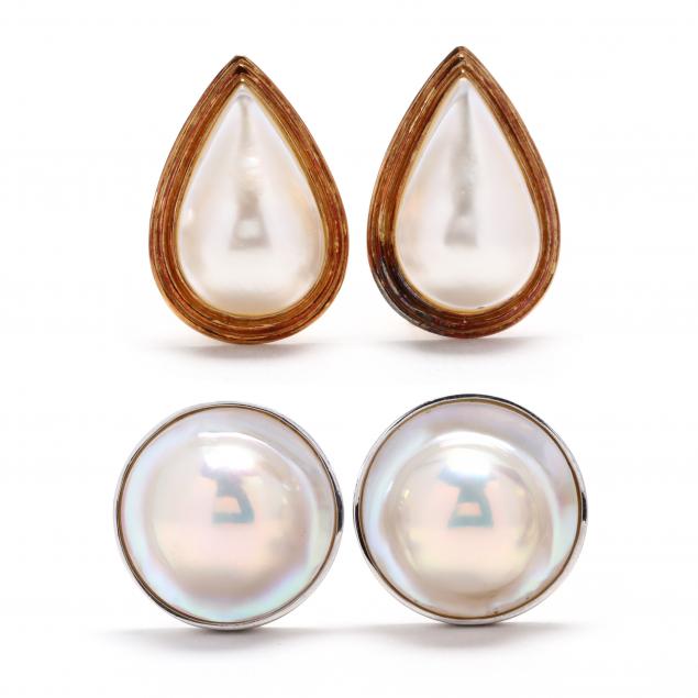 Two Pairs of Mabé Pearl Earrings (Lot 2051 - Estate Jewelry AuctionJul ...