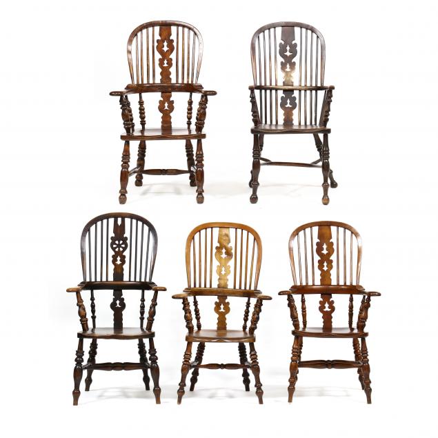 an-assembled-set-of-five-windsor-armchairs