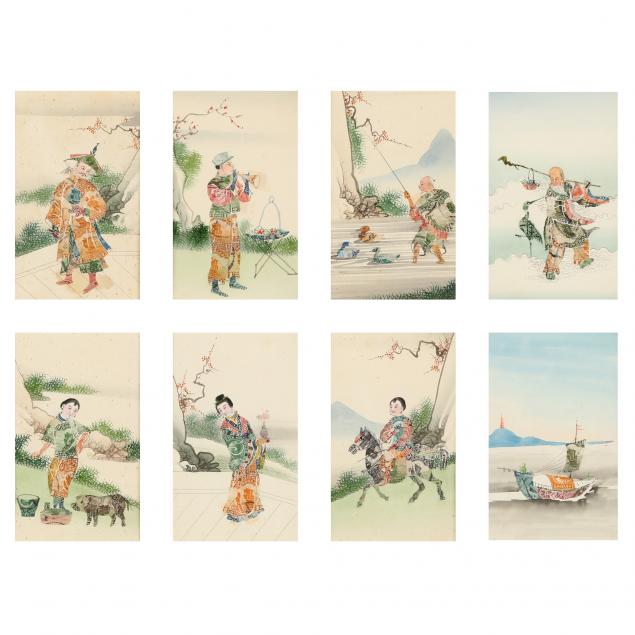 mixed-media-of-eight-chinese-figures-composed-of-stamps